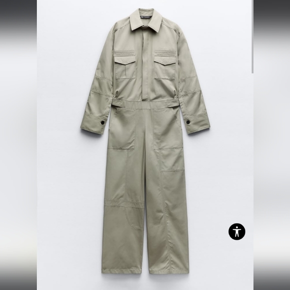 ZARA BEIGE FULL GABARDINE JUMPSUIT - Picture 1 of 9